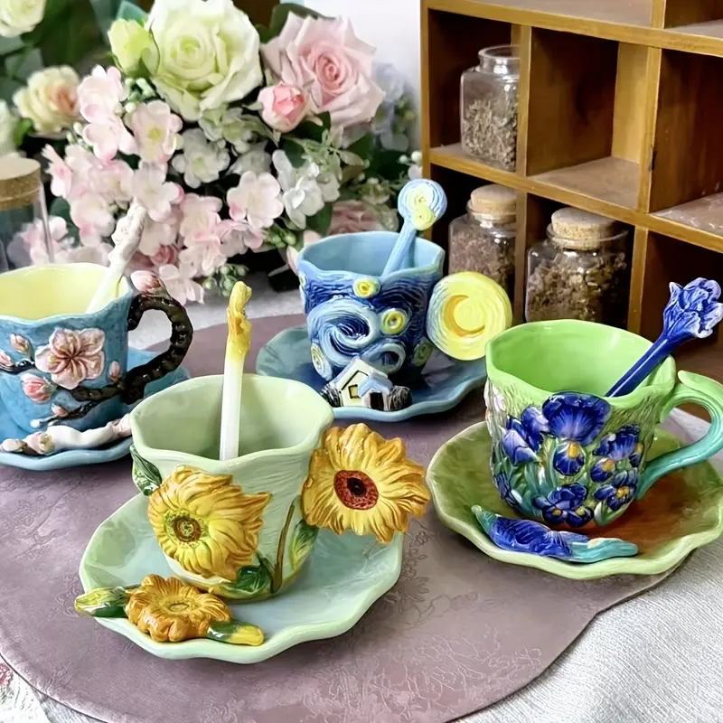 Hand-painted ceramic three-piece cup set