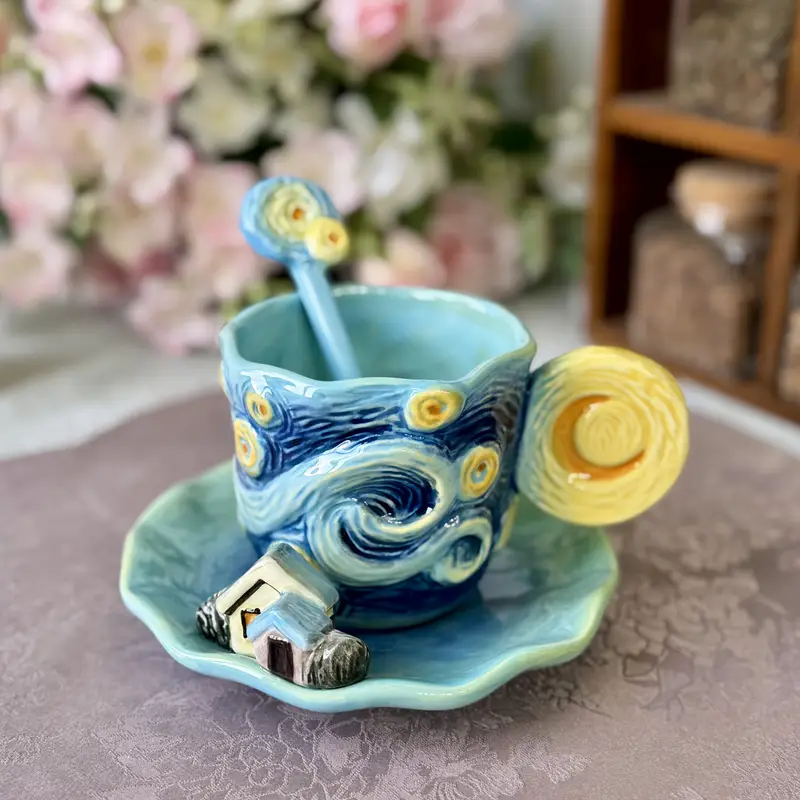 Hand-painted ceramic three-piece cup set
