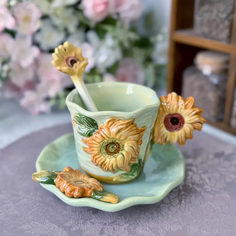 Hand-painted ceramic three-piece cup set