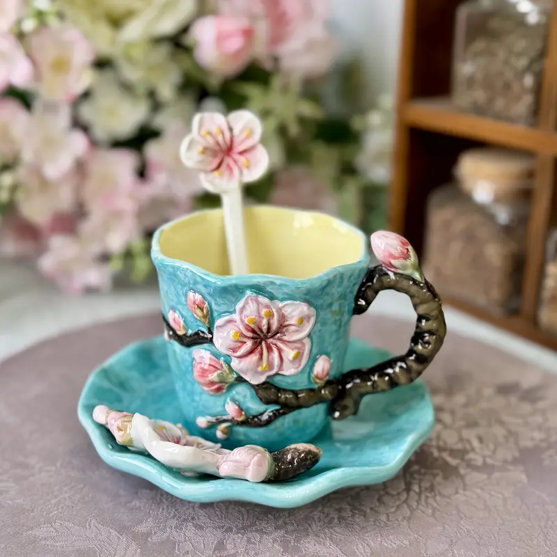 Hand-painted ceramic three-piece cup set