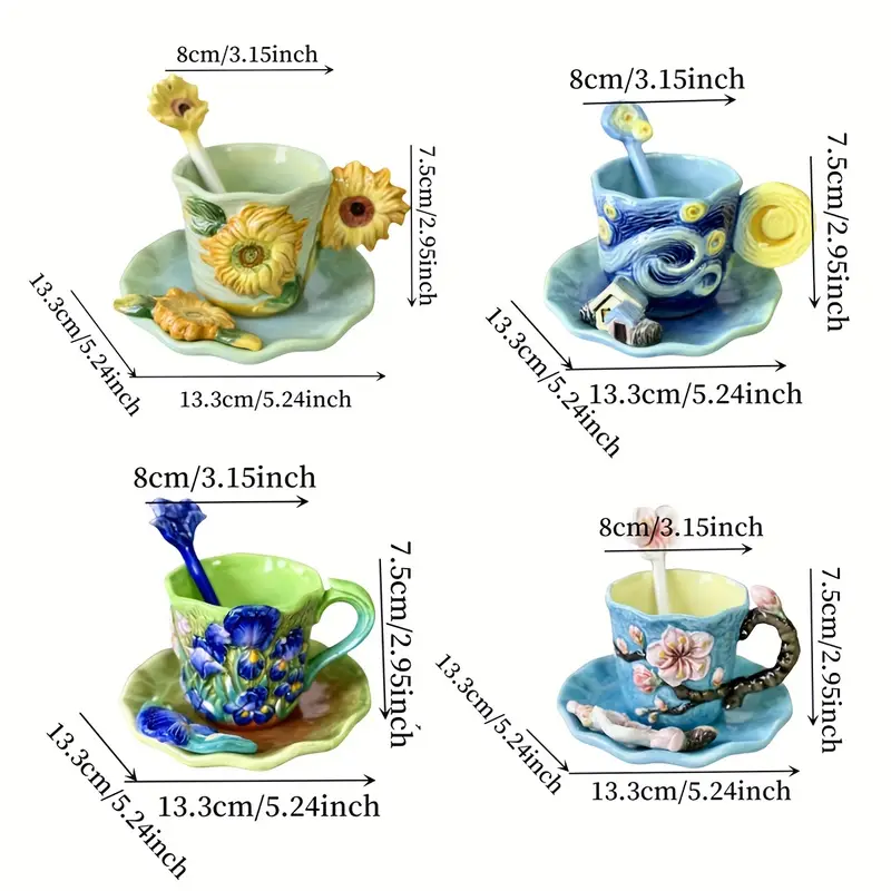 Hand-painted ceramic three-piece cup set