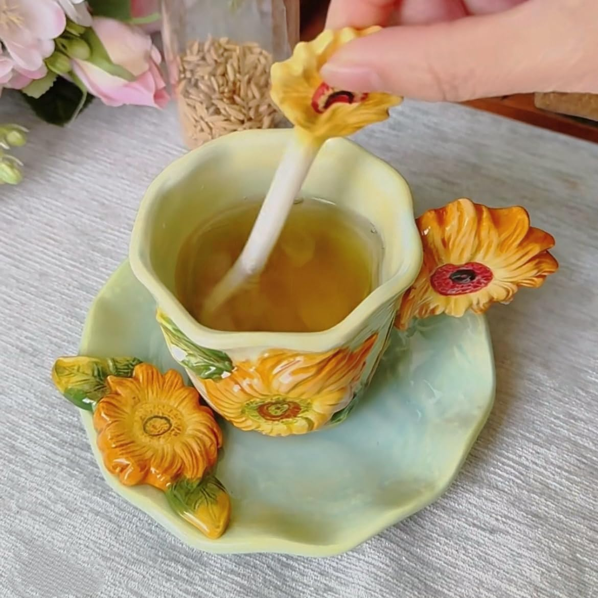 Hand-painted ceramic three-piece cup set